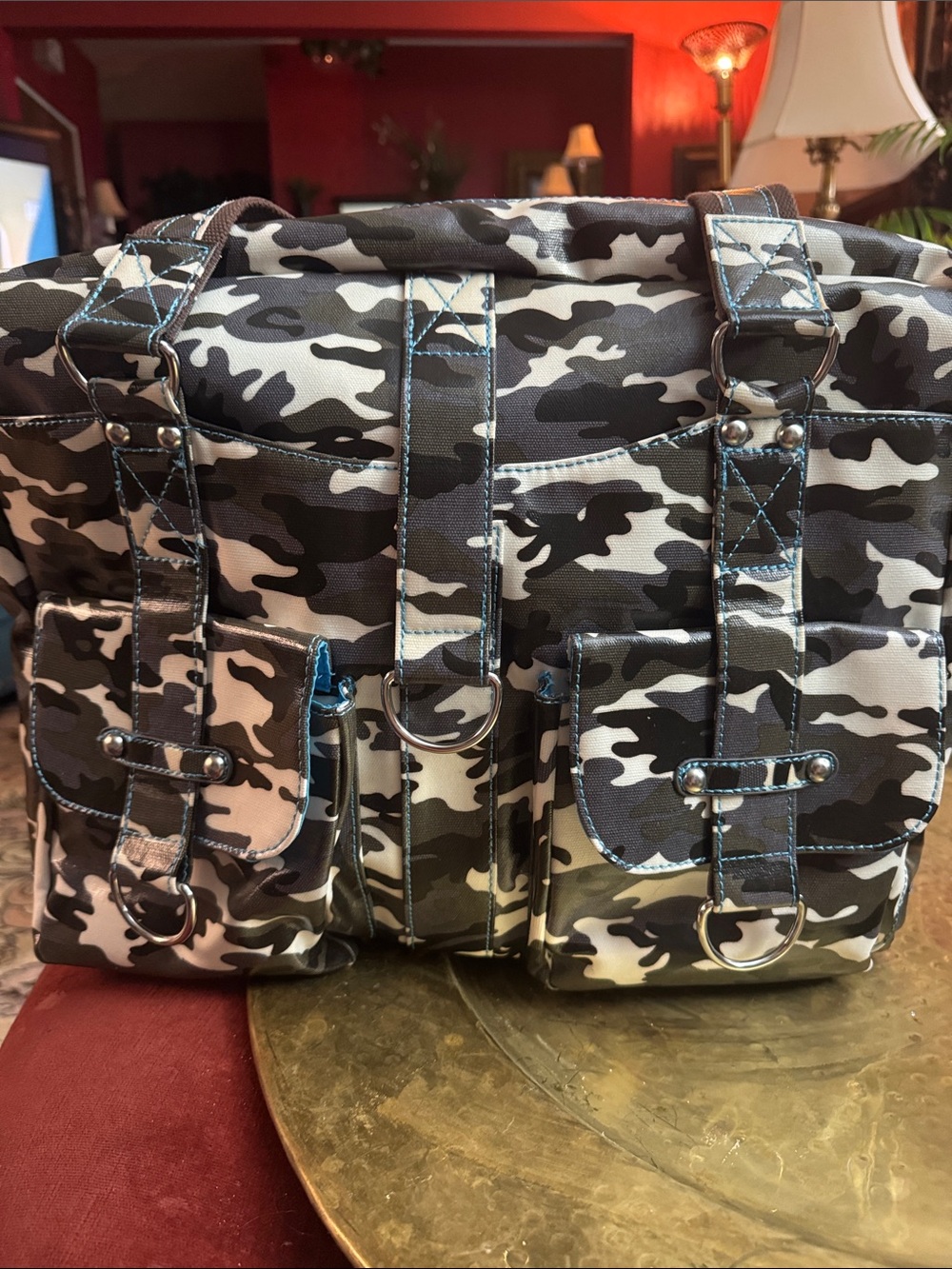 Men's Camo Laptop Messenger Bag - Black & White